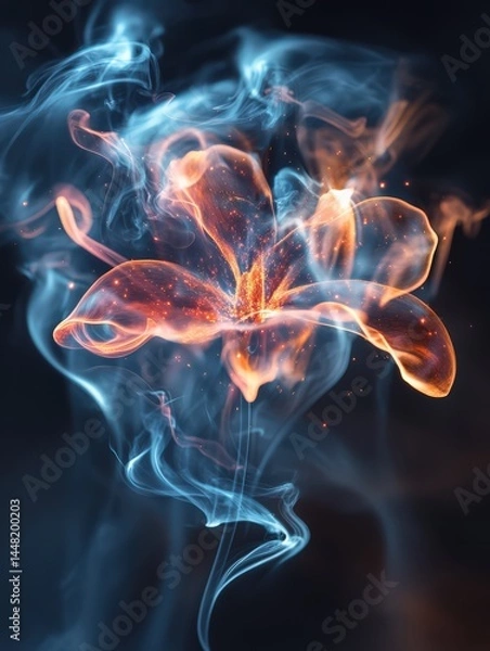 Fototapeta A mystical bloom created from colorful flame sparks and elegant smoke plumes