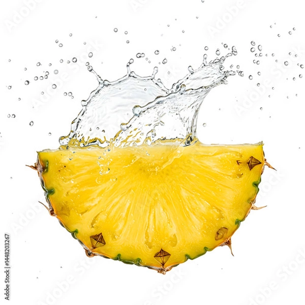 Fototapeta A Slice of Pineapple with Water Splashing Upwards