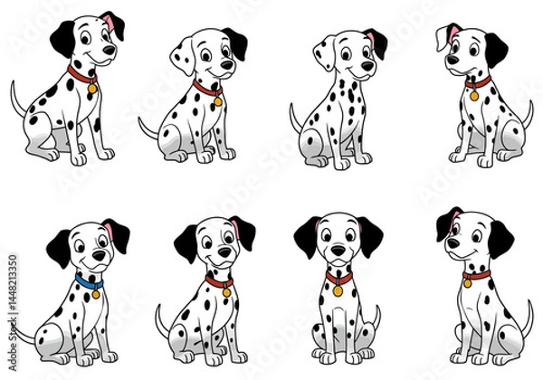 Fototapeta Four Cartoon Dalmatians in Various Poses