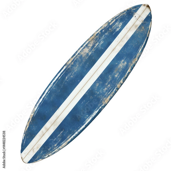 Fototapeta Worn Blue Surfboard with White Stripes isolated on transparent background.