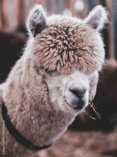Fototapeta close up of a white alpaca