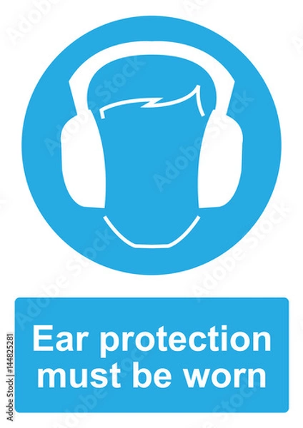 Obraz Blue Mandatory Sign isolated on a white background -  Ear protection must be worn