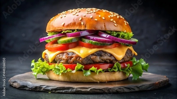 Obraz Gourmet Burger with Fresh Cucumber