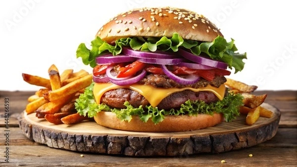 Obraz Double Bacon Cheeseburger with Crispy Fries