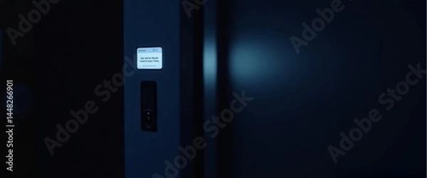 Fototapeta Dark Hallway with Digital Door Access Panel