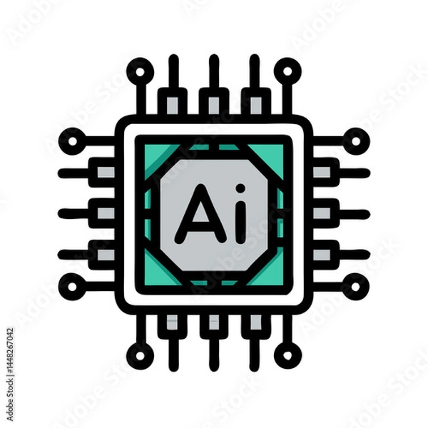 Fototapeta AI Chip Representing Artificial Intelligence Processing and Computational Power