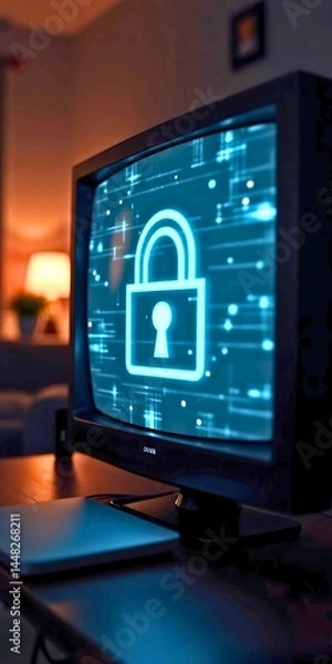 Fototapeta Digital Security Lock Display on Computer Monitor