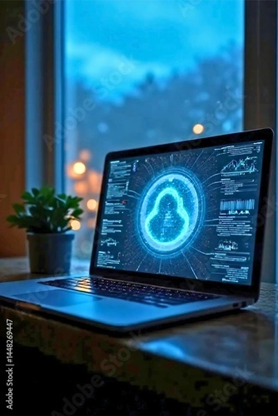 Fototapeta Cybersecurity Lock Screen on Laptop in Evening Setting