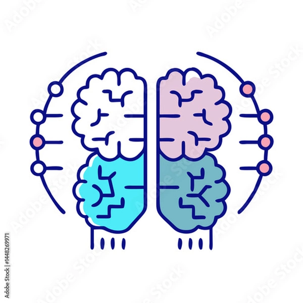 Obraz Dual Brain Processors Icon Representing Parallel AI Processing and Cognitive Computing