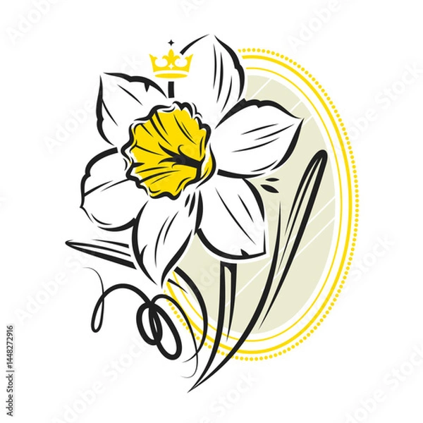 Obraz Daffodil flower with golden crown and mirror