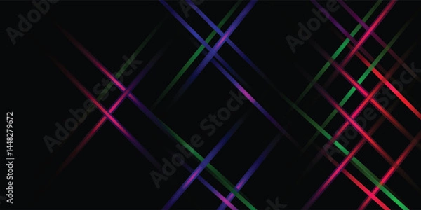 Fototapeta Neon light laser lines vector set isolated on black. Colorful abstract electric rays and fluorescent LED lights.