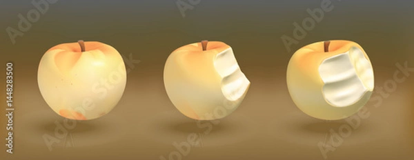 Fototapeta Bitten Yellow Apple vector 3d icon.