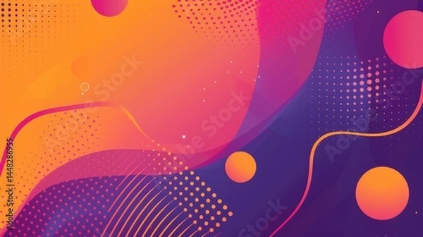 Obraz A vibrant abstract background featuring gradients, shapes, and dots in orange and purple hues.
