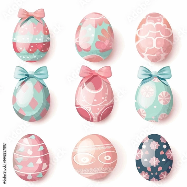 Fototapeta easter eggs vector illustration, easter, egg, holiday, vector, eggs, set, pattern, decoration, illustration, spring, celebration, symbol, design, flower, floral, collection, art, colorful, color, seas