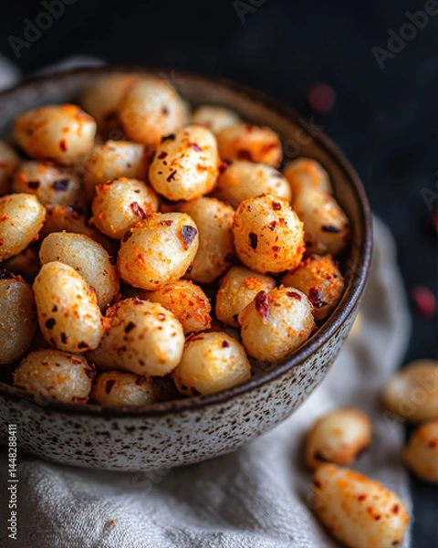 Fototapeta Bowl of Roasted Makhana Fox Nuts, a Healthy and Tasty Snack Option Enjoyed Anytime