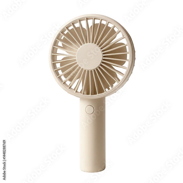 Obraz Compact handheld electric fan with a smooth beige finish, providing personal cooling convenience wherever you need it.