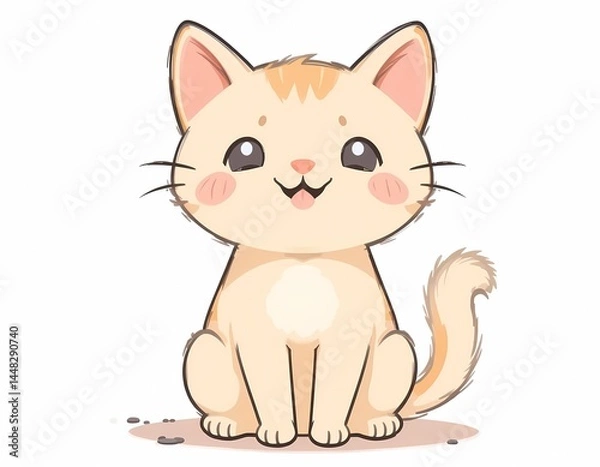 Fototapeta Flat design cartoon cat sitting with a happy face