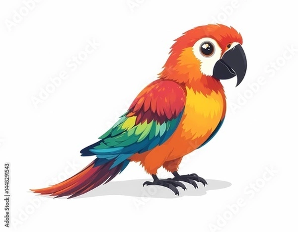 Fototapeta Cartoon parrot in flat design, colorful feathers,
