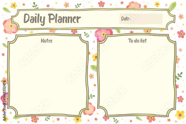 Obraz Back to school daily weekly monthly planner with floral flower decoration background journal list memo classroom timetable schedule for kids student teacher in purple pink hand drawing template