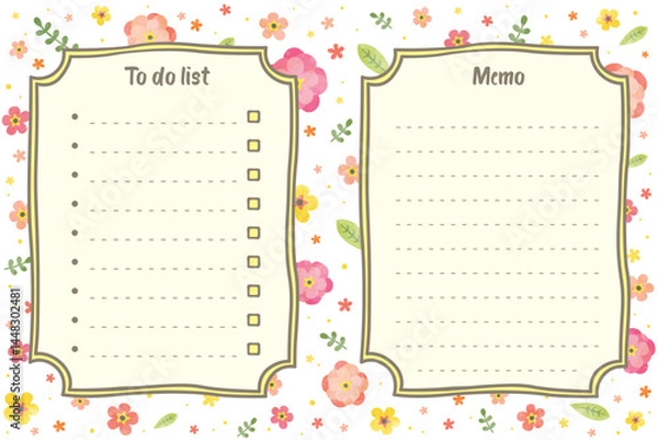 Obraz Back to school daily weekly monthly planner with floral flower decoration background journal list memo classroom timetable schedule for kids student teacher in purple pink hand drawing template