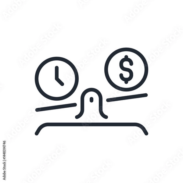 Fototapeta Money time scale comparison editable stroke outline icon isolated on white background flat vector illustration. Pixel perfect. 64 x 64.