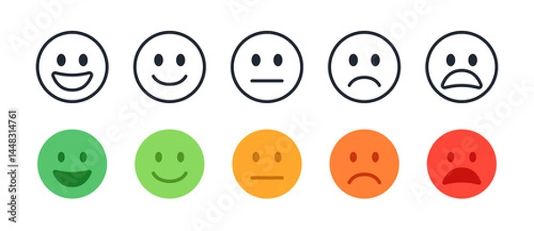 Fototapeta Satisfaction rate emoticon face editable stroke outline icon isolated on white background flat vector illustration.