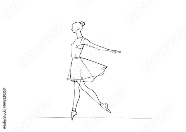 Fototapeta Ballerina in motion in minimalist line art on white background