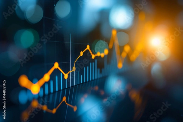 Fototapeta The concept of business and finance is depicted through a rising chart of the gold price, showcasing the trend graph of the gold market    