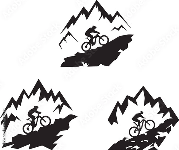 Obraz  A boy is racing a bicycle on a winding mountain road image
