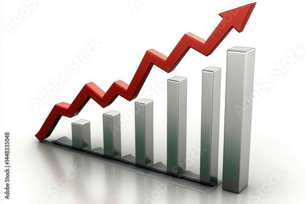 Fototapeta Rising graph with red arrow indicating growth in business performance and success