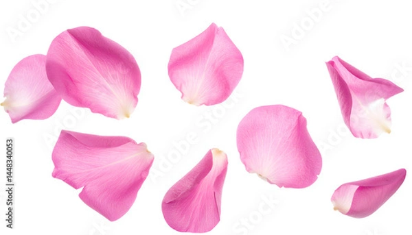 Obraz scattered pink rose petals floating naturally on isolated background in romantic floral composition
