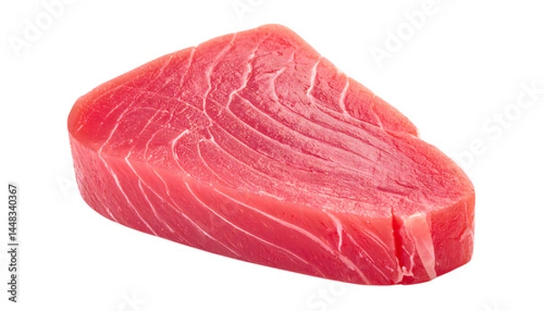 Fototapeta Image of a single, large, fresh tuna steak, presented on a white background or as a PNG.