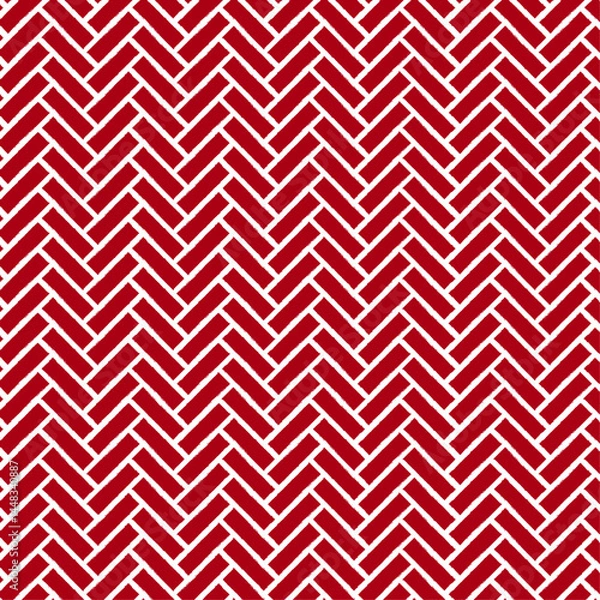 Fototapeta Herringbone brick pattern with texture on the edges, red