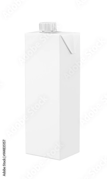 Fototapeta White blank milk box isolated on white background, 3D rendering