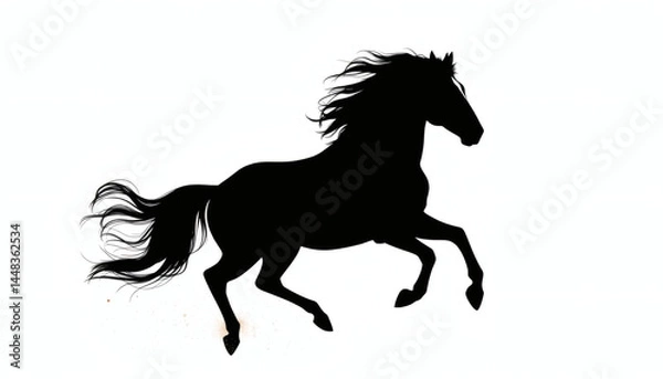 Fototapeta Dynamic Silhouette of Galloping Horse Isolated on Pure White Background for Equestrian and Action Designs