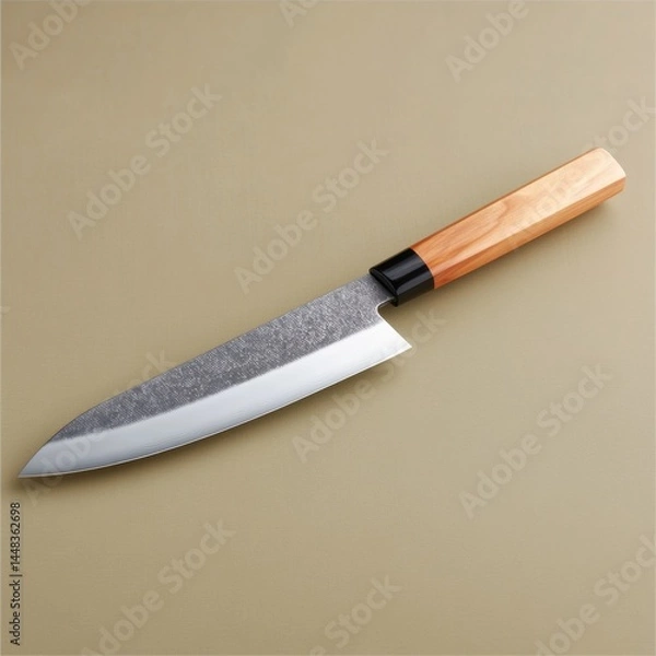 Fototapeta High-Quality Kitchen Chef Knife with Wooden Handle and Sharp Blade