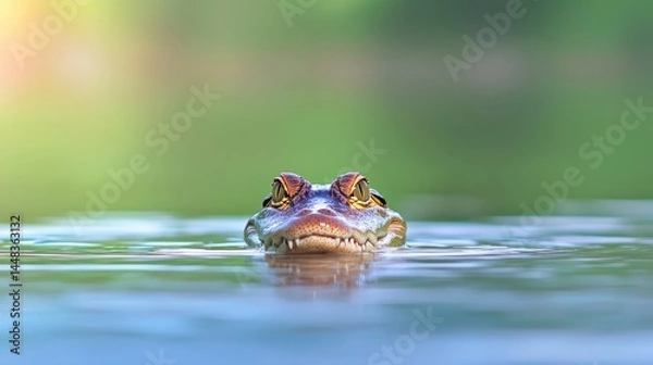 Fototapeta Close-up of a Lizard Emerging from Calm Water in Natural Habitat