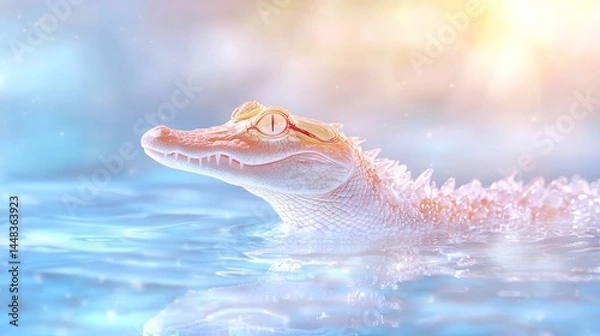 Fototapeta Creative and Playful Crocodile with Sunglasses in Calm Water