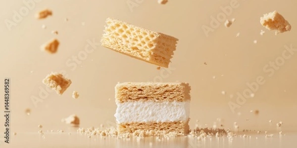 Fototapeta Luxurious ice cream sandwich with wafer crumbs elegant background