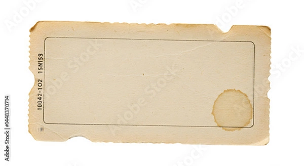 Fototapeta Aged Vintage Ticket Stub Blank Template for Design Projects, Antique Paper Texture, Grunge Background