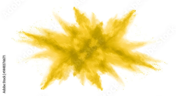 Fototapeta Golden Powder Explosion Abstract Burst of Yellow Dust on White Background - High-Resolution Stock Photo