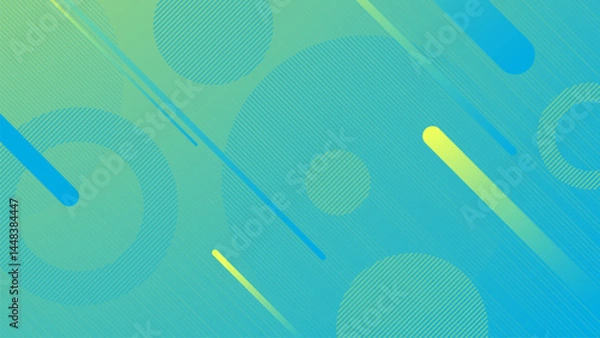 Fototapeta Abstract green and blue geometric background with diagonal lines and circular patterns