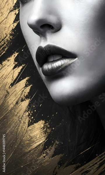Obraz Elegant woman portrait black and gold abstract background close up minimalist style