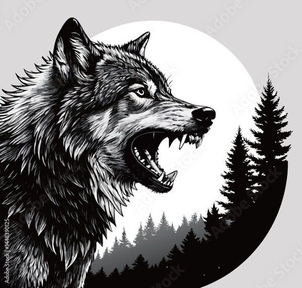 Fototapeta Snarling Wolf with Open Mouth