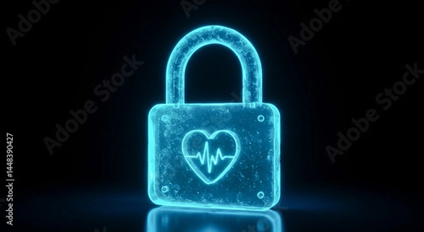 Fototapeta Glowing padlock protecting healthcare data with heartbeat symbol
