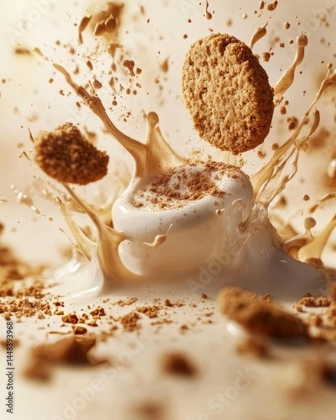 Fototapeta Eskimo Coffee Art Speculoos and Cinnamon Splashes with Copy Space