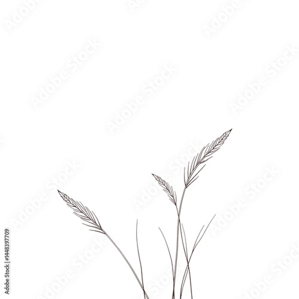 Fototapeta Minimalist line drawing of grass, monochrome, for branding
