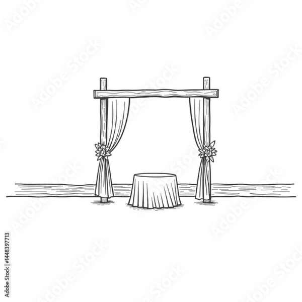 Fototapeta Wedding ceremony arch sketch, simple design, black and white, for invitations