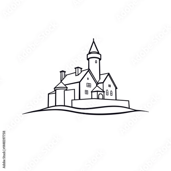 Fototapeta Castle illustration, black and white, for website design