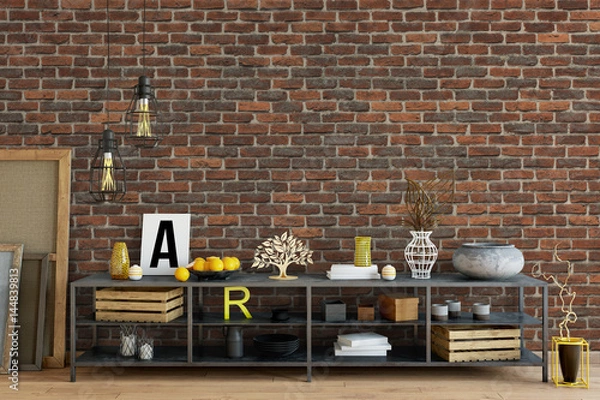 Fototapeta mock up wall interior. Scandinavian style. Wall art. 3d rendering, 3d illustration